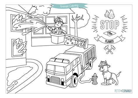 Fireman : Free printable coloring for kids | Petit-Fernand