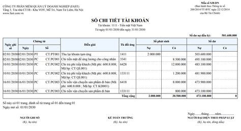 Sổ chi tiết tài khoản Fast Accounting for Public Sector