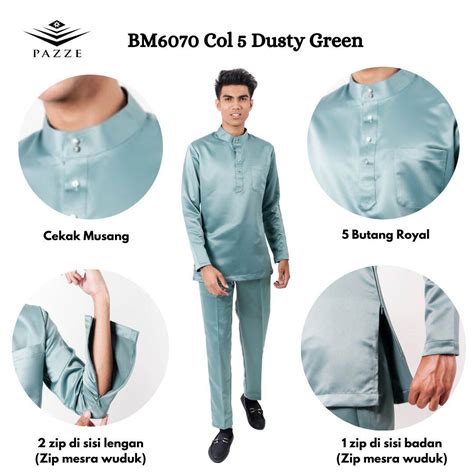 Pazze Baju Melayu Slim Fit Satin Series 13 Colours Lazada