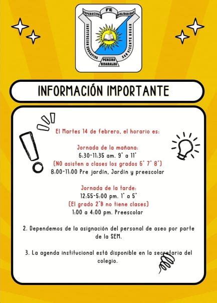 INFORMACIÓN IMPORTANTE Institución Educativa San Vicente Hogar