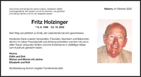 Trauer Fritz Holzinger 22 10 2022 Teckbote Trauerportal