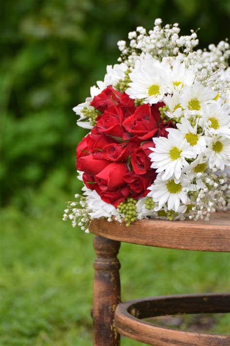 Red Roses With Daisy And Gypsophila Wedding Bouquet Gypsophila