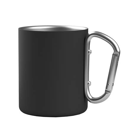 Кружка с карабином Юта 300 мл уценка, покрытие soft touch, черный ...