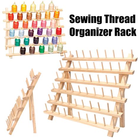 New 60 Spools Sewing Thread Rack Embroidery Storage Wooden Holder Cones