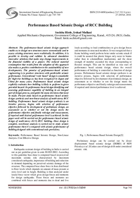 Pdf Performance Based Seismic Design Of Rcc Building