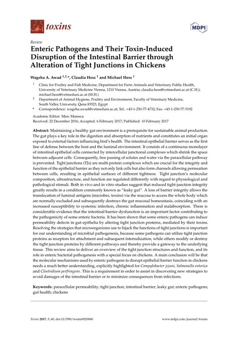 Pdf Enteric Pathogens And Their Toxin Induced Disruption Of The