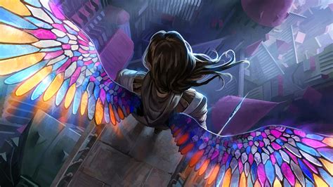 Angel, wings, stained glass, fantasy art HD wallpaper | Wallpaper Flare