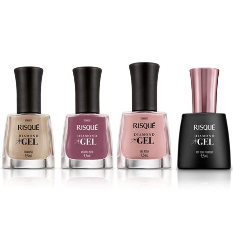 Kit Esmalte Diamond Gel Risque Rosa E Nude Cores Top Coat Shopee