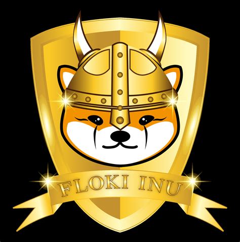 Floki Inu Coin Token Crypto Currency With Golden Shield And Viking