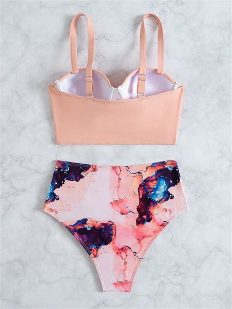 Shein Swim Vcay Conjunto De Bikini De M Rmol Sujetador Push Up Con Aros