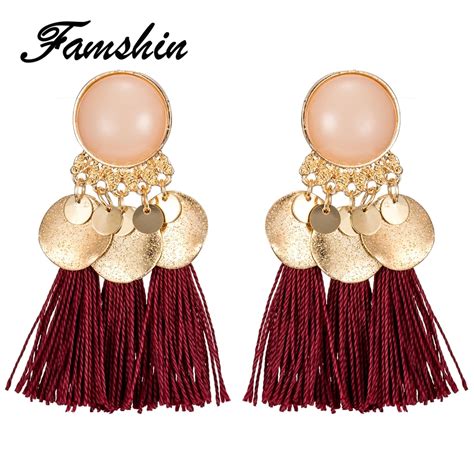 FAMSHIN Ethnic Tassel Earrings Dangle Bohemian Earrings For Women Coin