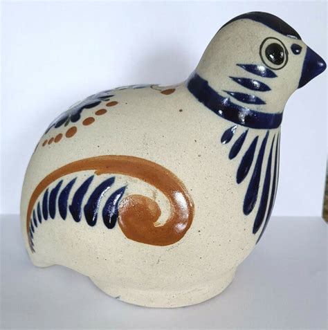 Vintage Tonala Mexican Pottery Quail Figurine Signed Mexico S