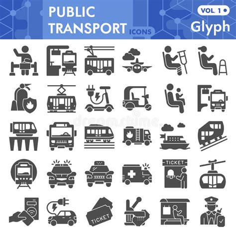 Public Transport Solid Icon Set Traffic Symbols Collection Or Sketches