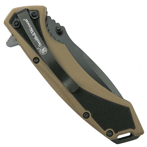 Smith And Wesson Extreme Ops Black And Tan Polymer Spring Assist Knife Black Drop Point Blade