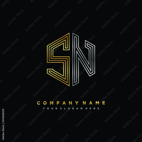 Initial Letter SN Minimalist Line Art Monogram Hexagon Logo Gold And