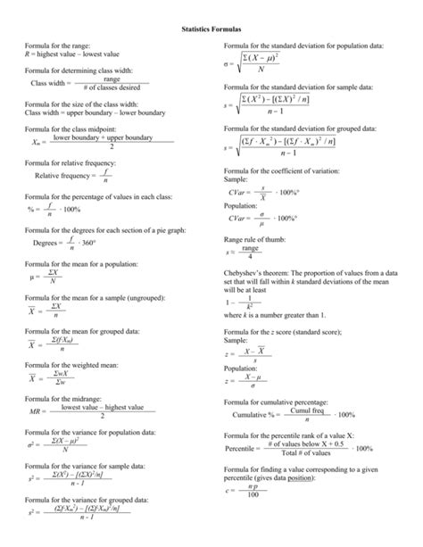 Statistics Formulas - howardmulvihillsclassroom