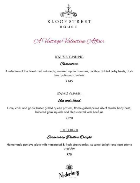 Kloof Street House Menu, Menu for Kloof Street House, Gardens, Cape ...