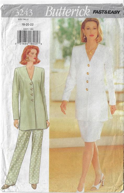 1990s Butterick Sewing Pattern 3243 Womens Button Front Tunic Skirt