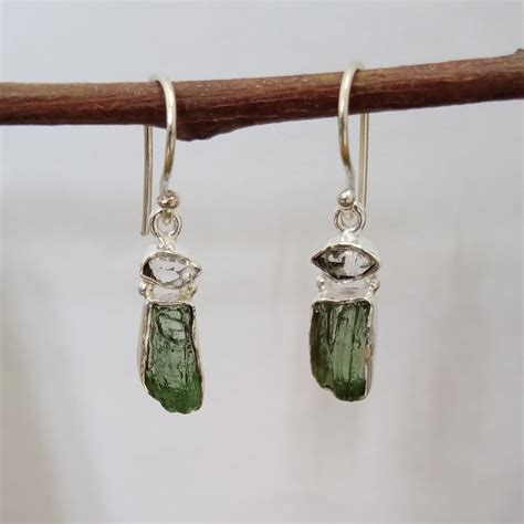 Moldavite Earring Herkimer Diamond Earring Authentic Etsy