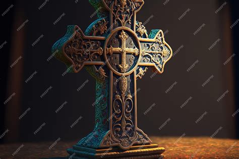 Premium AI Image | Christian cross with a traditional engraving and color