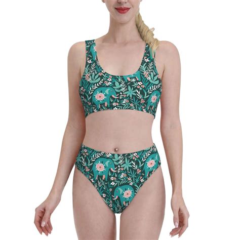 Bixox Lephants In The Jungle Pattern Two Piece Sports Bikini With U