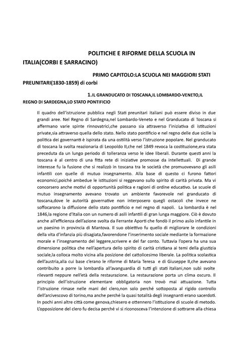 Politiche E Riiforme Della Scuola IN Italia POLITICHE E RIFORME DELLA