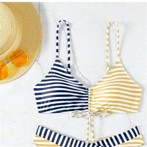 Modihito Swim Modihito Striped Blue And Yellow Bikini Poshmark