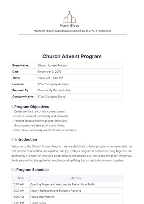 Free Church Advent Program Template Edit Online And Download