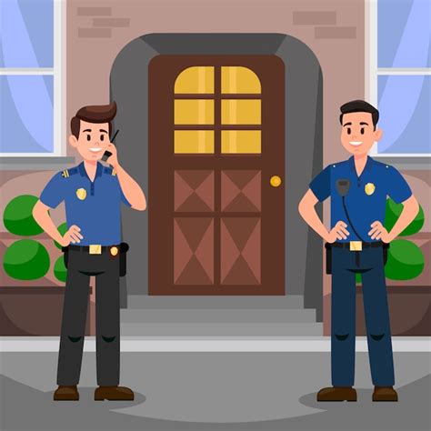 Dos policías en la puerta de ilustración vectorial plana Vector Premium