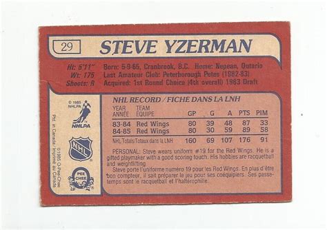 Steve Yzerman O Pee Chee Hockey Card Ebay