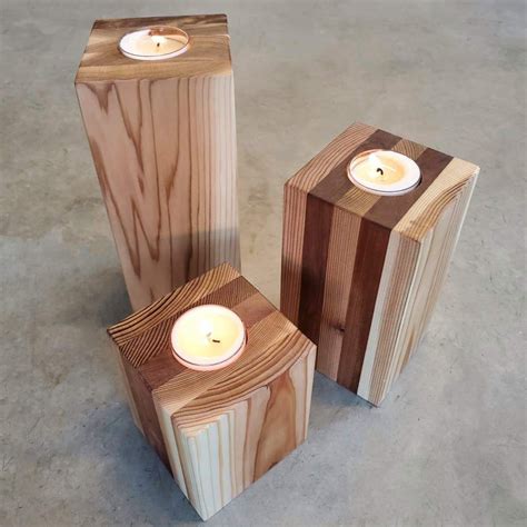 Reclaimed Cedar Tea Light Candle Pillars Set Of 3 Woodworking