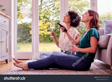 Same Sex Female Couple Friends Home Stock Photo 2167411375 Shutterstock