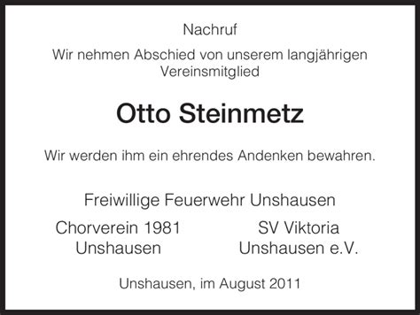 Traueranzeigen Von Otto Steinmetz Trauer Hna De