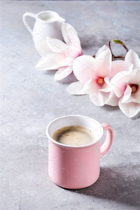 Coffee With Spring Flowers By Natasha Breen On Creativemarket Pink