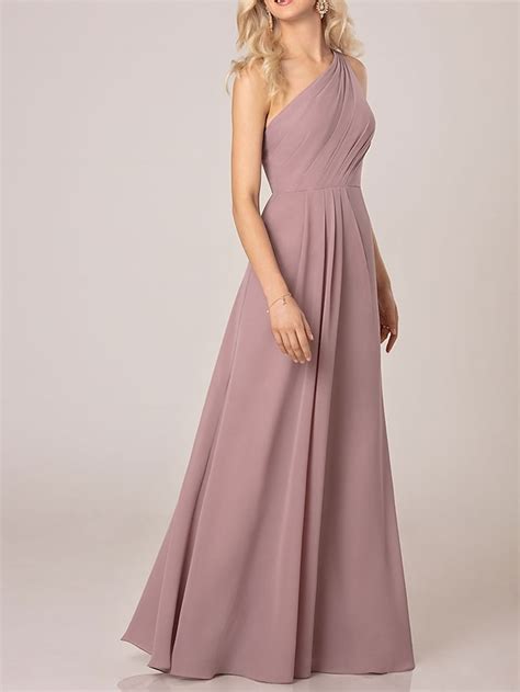 A Line Bridesmaid Dress Straps One Shoulder Sleeveless Elegant Floor