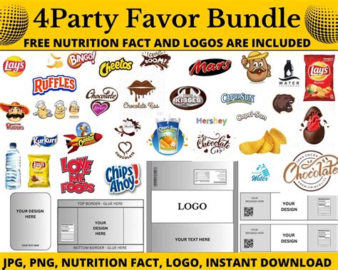 4 Party Favor Templates Digital Party Favors Bundles And Chip Bag