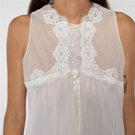 White Nightgown Lingerie Filmy Slip Dress S Babydoll Pinup Etsy