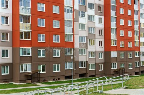 Modern Well Maintained Residential Area With Tall Multi Colored Houses