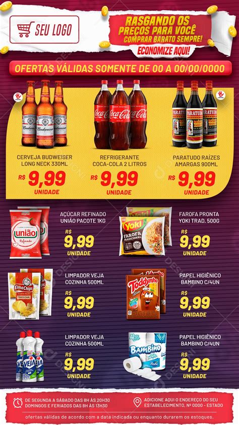 Encarte Supermercado Produtos Rasgando Os Preços Social Media PSD