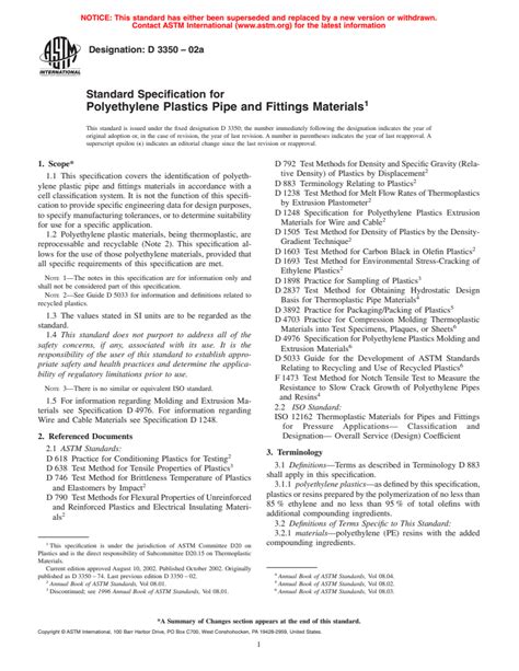Astm D A Standard Specification For Polyethylene Plastics Pipe