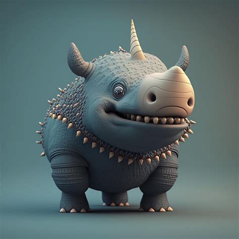 Premium Photo | A cartoon dinosaur with a spiked horn and a blue ...