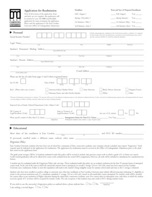 Fillable Online Ecu Application For Readmission Personal East