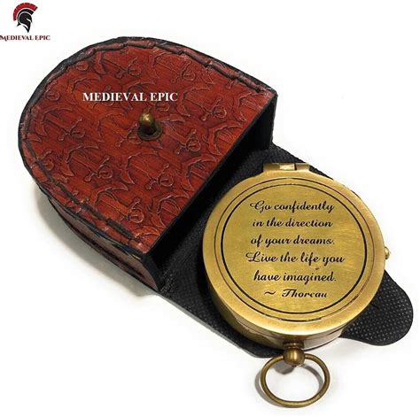 Brass Pocket Compass Vintage Replica Thoreau S Go Confidently Quote Engraved Compass With