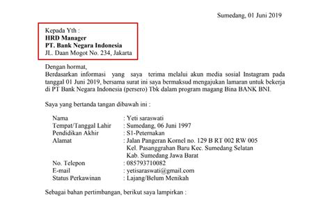 Contoh Surat Lamaran Bank Bni Yang Benar Doc Dan Pdf