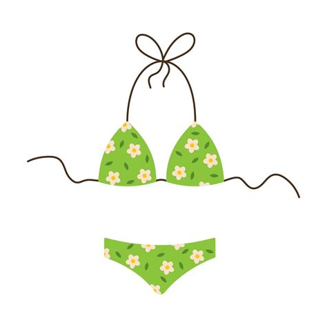 Vector Lingerie Or Swimsuit With Floral Pattern Womens Green Swimwear In Flat Design Swimsuit