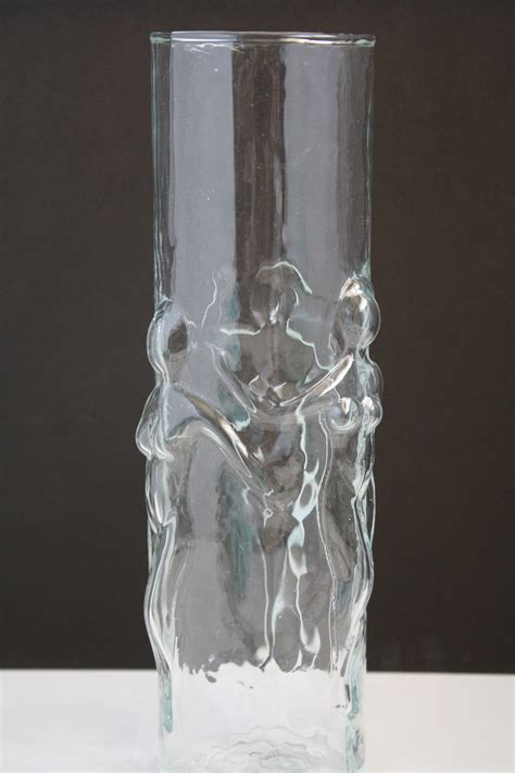 Vintage Clear Glass Vase With 3D Nude Women Dancers Surrounding Tall Narrow Glass Vase Lafemme