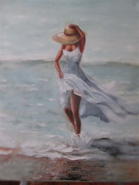 Girl In White Dress In The Sea 40X50 Painting By Elenamarlen