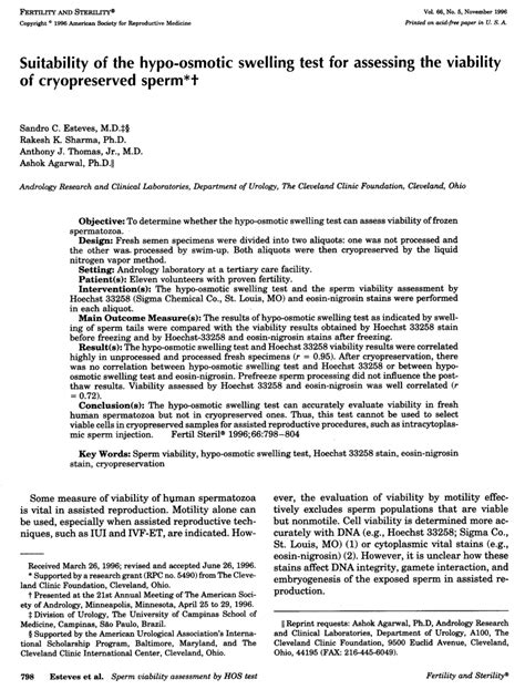 Pdf Suitability Of The Hypo Osmotic Swelling Test For Assessing The