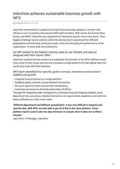 PPT - Indochine achieves sustainable business growth with WFX