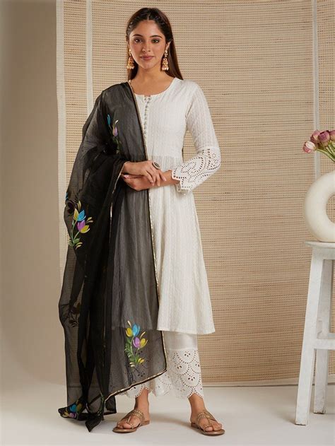 Buy Black Hand Painted Organza Dupatta Riva Riva The Loom